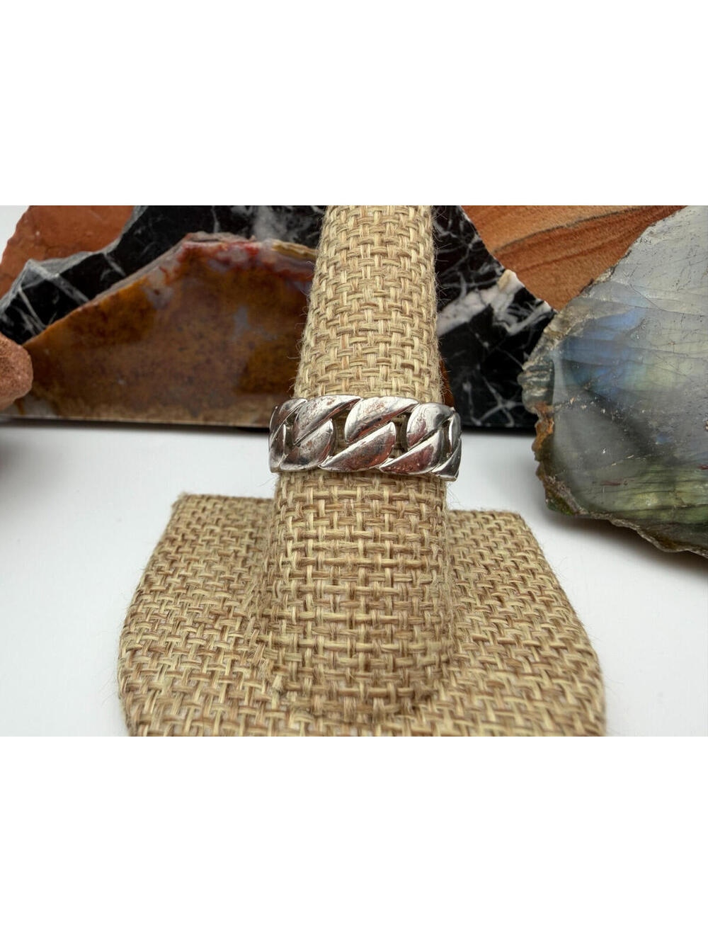 Sterling Silver Stamped 925 Cuban Chain Link Band Ring Size 8.5